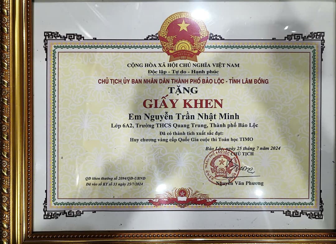 TIMO - National Gold Medal Recognition by Bao Loc City