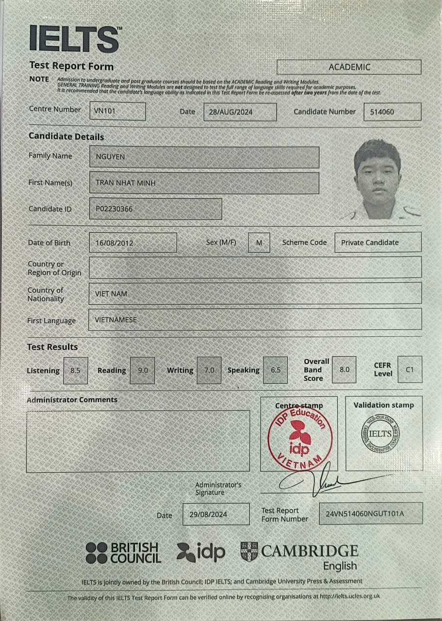 IELTS 8.0 Overall (Age 12)